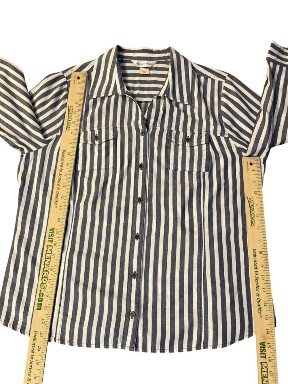 Christopher & Banks Womens L Used Blue White Striped Cotton Shirt - Picture 10 of 12